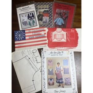 Vintage Lot of 7 Sewing Patterns: Vest, Sun Bonnet, Amish Collar, Apron - Craft